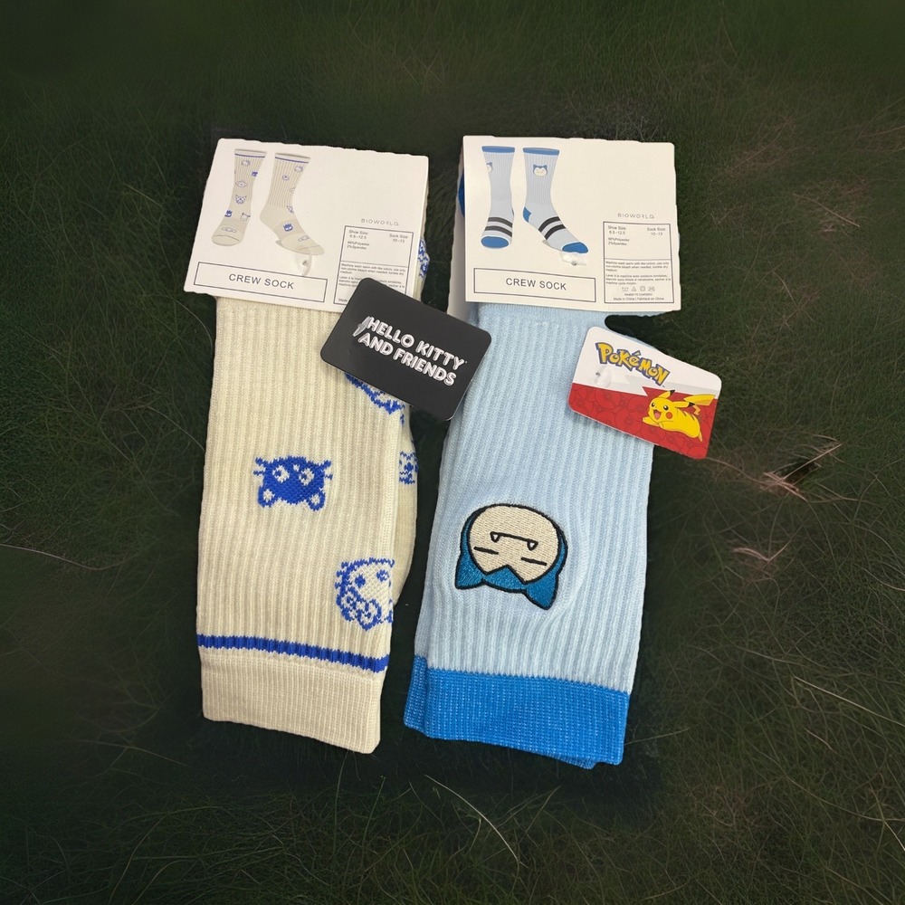 Two Pairs Crew Socks, Shoe Size 6.5–12.5 1 Pokémon 1 Hello Kitty & Friends‎ Pair